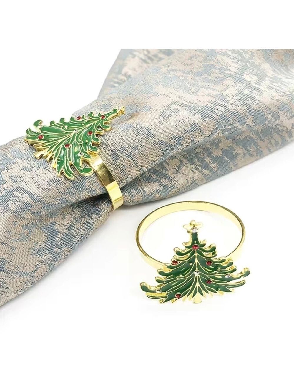 4PC Set Christmas Tree Metal Napkin Rings - Picture 1 of 3